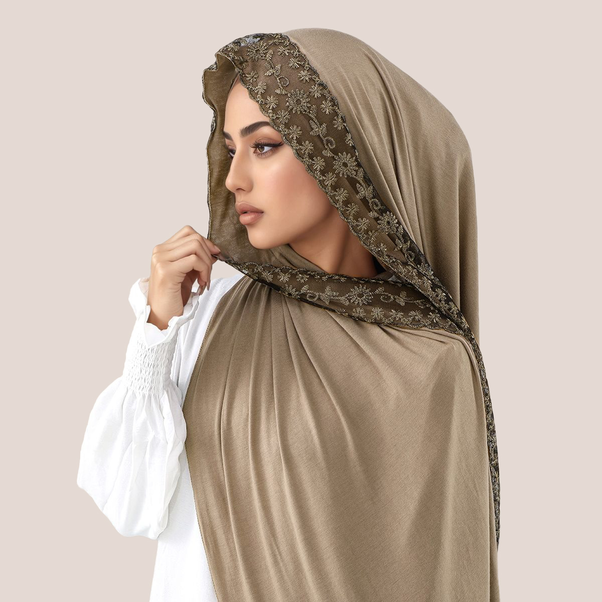 Embroidery Shawl - Renda bordado camisa de algodão muçulmano