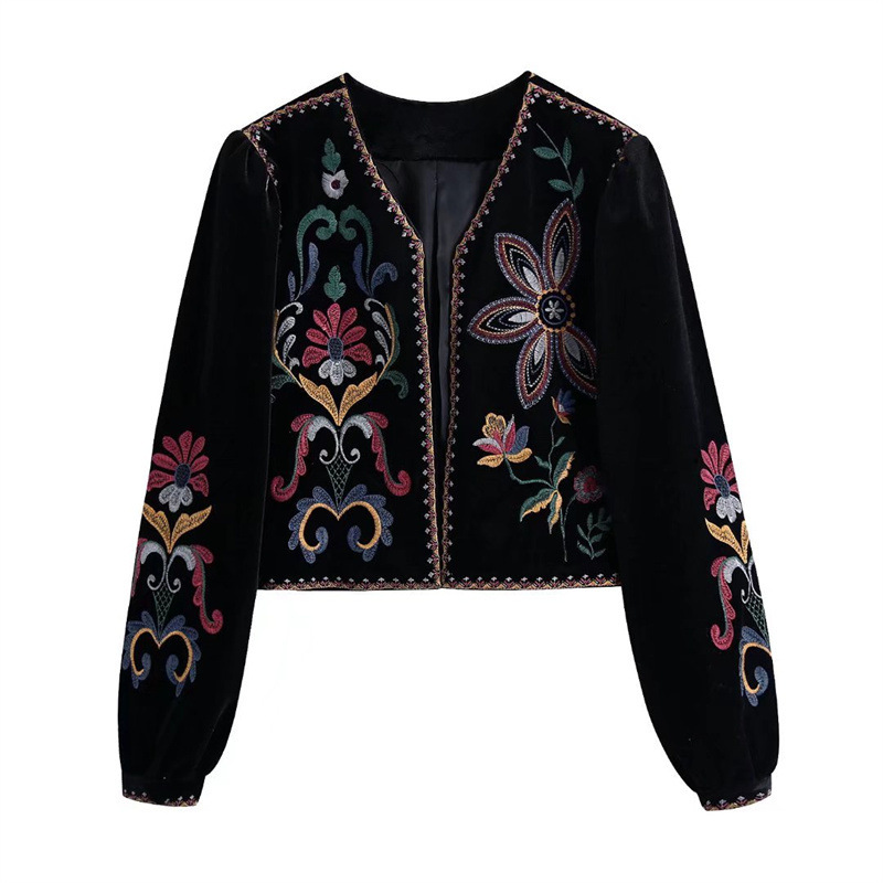 Embroidery Jacket - Jaqueta Cropped de Veludo Bordada Floral