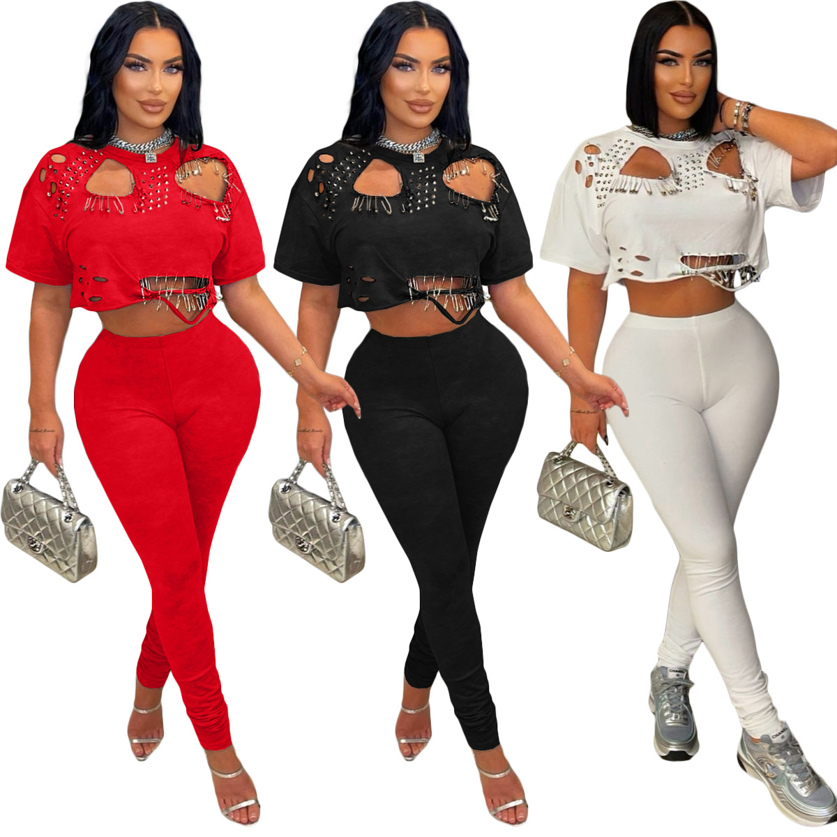 Embroidery Red - Conjunto Feminino de Moda Branco de