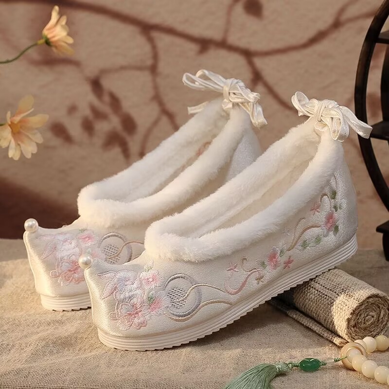 Embroidery Red - Inverno hanfu sapatos femininos chineses antigos