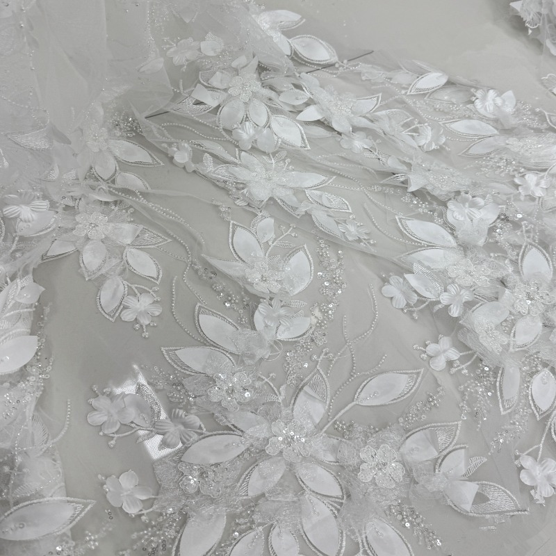 Embroidery Net Dress - Tecido de Renda com Flores 3D