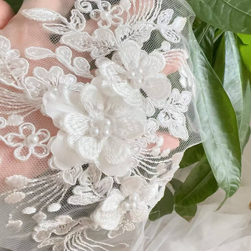 Embroidery Flower Pattern - 2PCS=1Par, Renda de Pérolas com Bordado