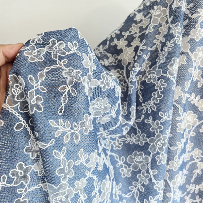 Embroidery Flower Pattern - Tecido de Renda Tule com Bordado