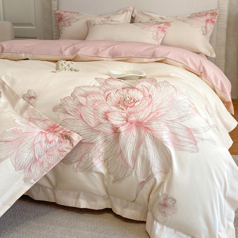 Embroidery Quilt Cover - 1000tc algodão egípcio flores bordado conjunto