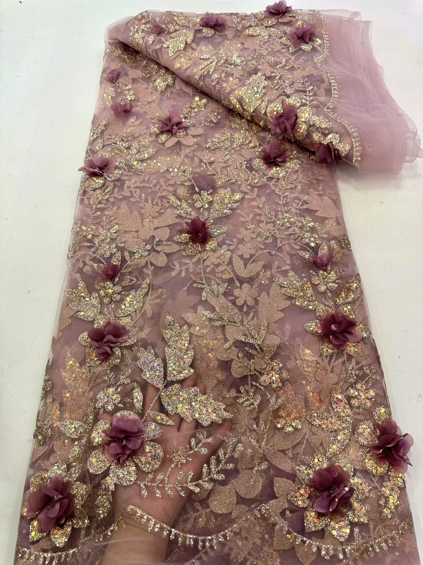 Embroidery Flower Pattern - Tecido de Renda Africana Bordado com