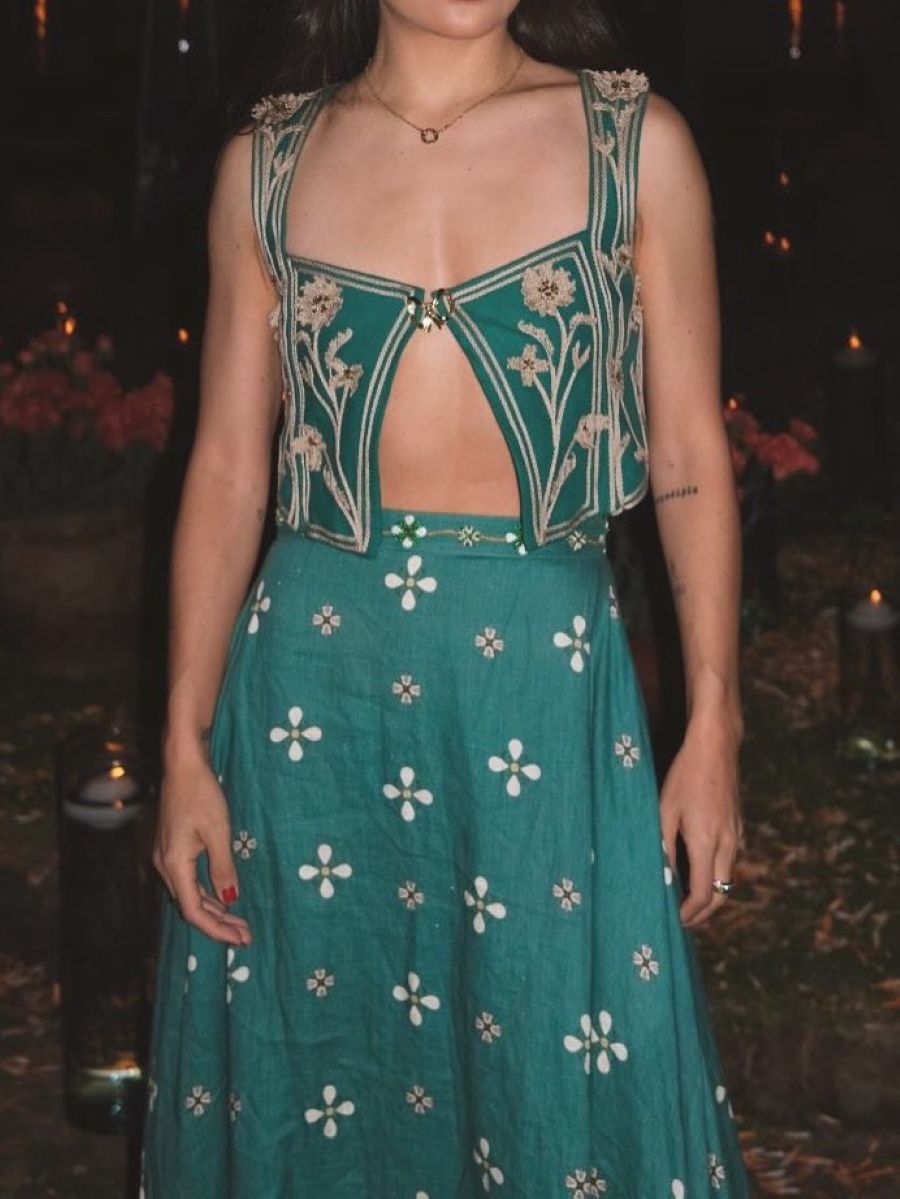 Embroidery Vest - Conjunto Feminino Verde 2 Peças 2026