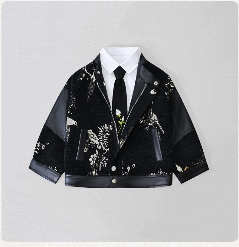 Embroidery Jacket - Cavalheiro crianças bordado motocicleta jaqueta de