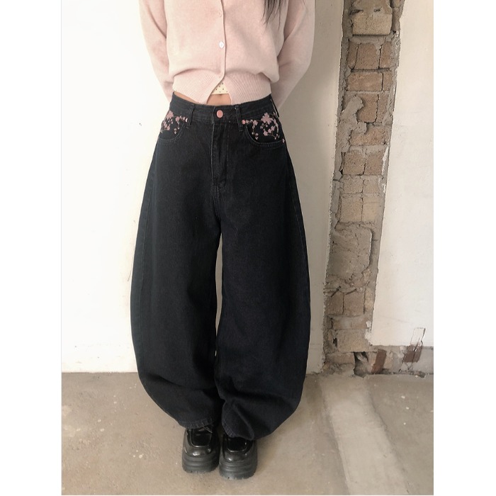 Embroidery Jeans Sakura - Calça Jeans Feminina de Cintura Alta