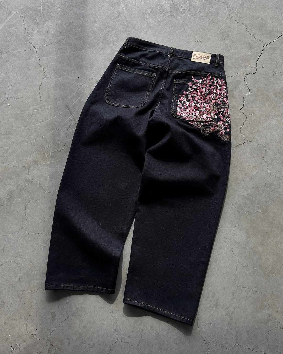 Embroidery Jeans Sakura - Calças Jeans Masculinas com Bordado Sakura,