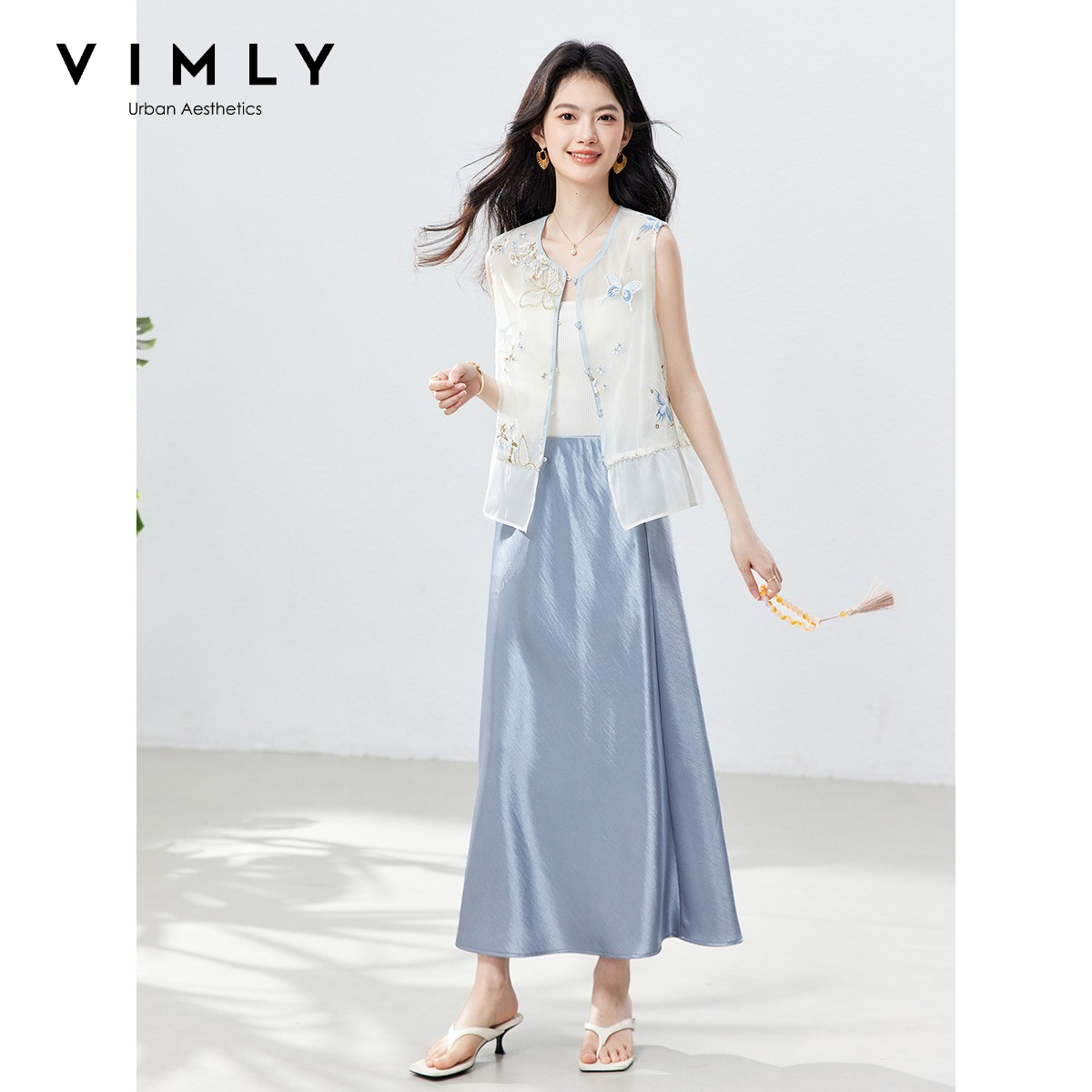 Conjunto Feminino VIMLY Azul E - Embroidery Vest avaliação e preço
