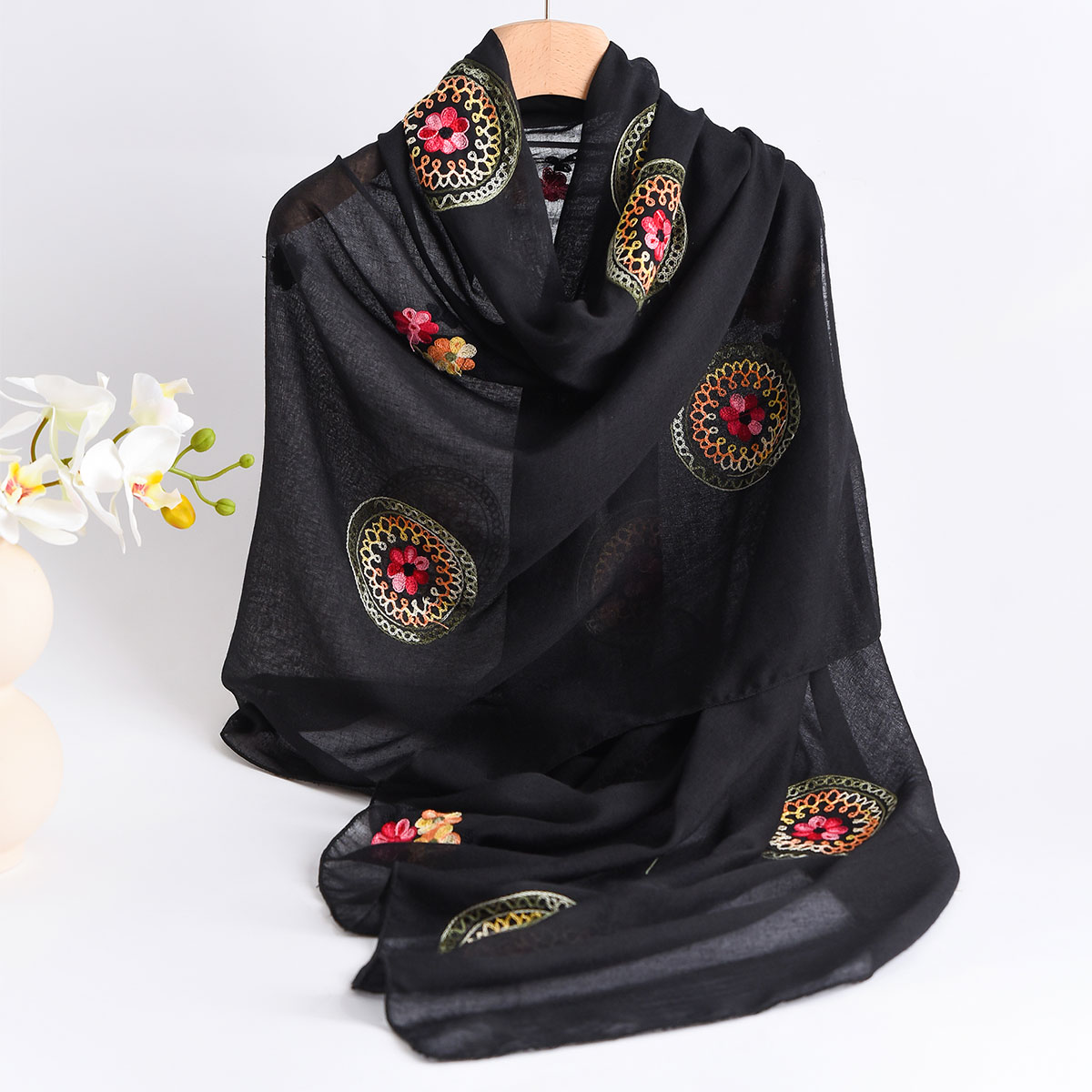 Verão novo leve respirável alg - Embroidery Shawl avaliação e preço