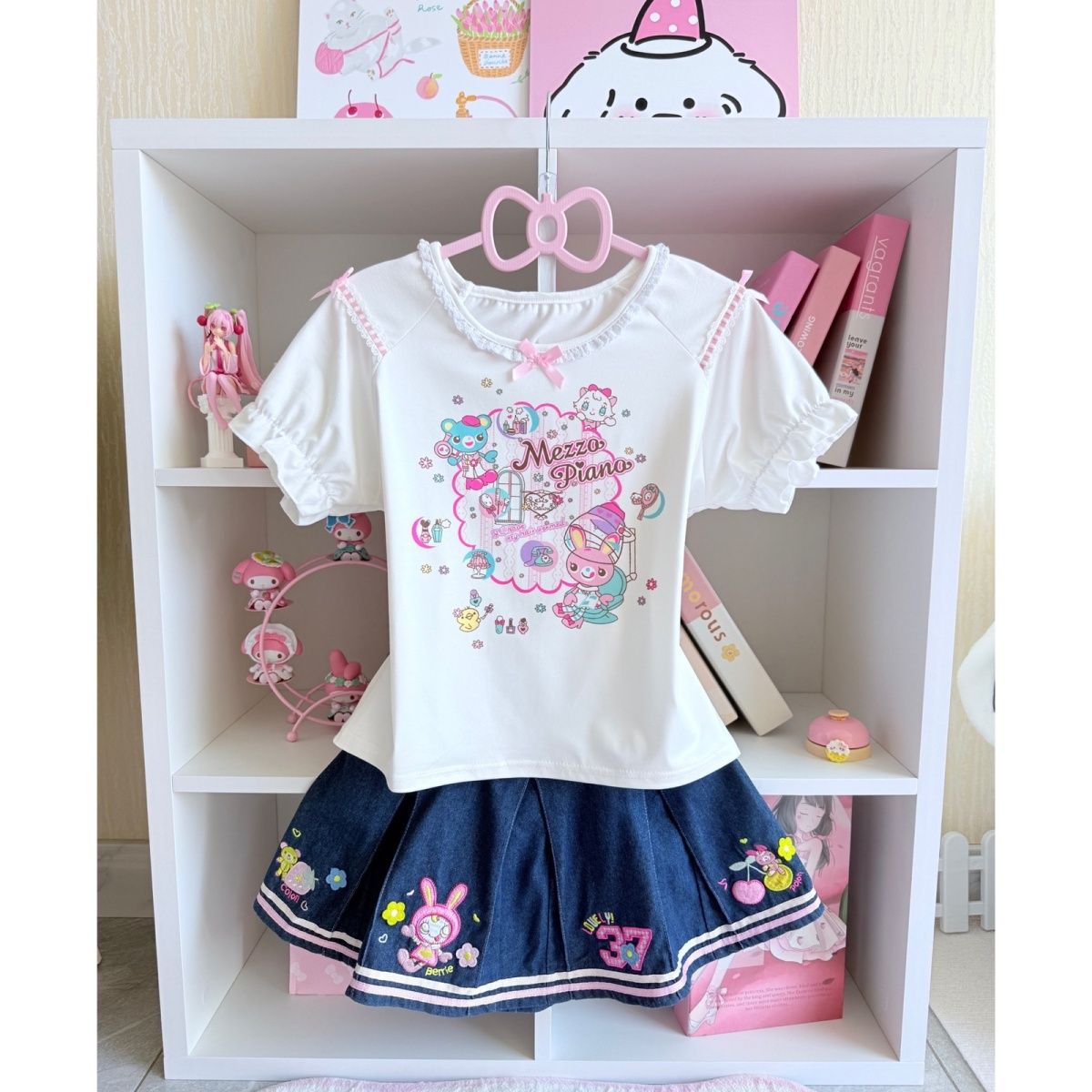 Japonês doce saia define verão - Embroidery Tshirt avaliação e preço