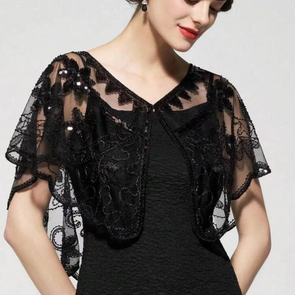 Poncho Retro com Lantejoulas,  - Embroidery Shawl avaliação e preço