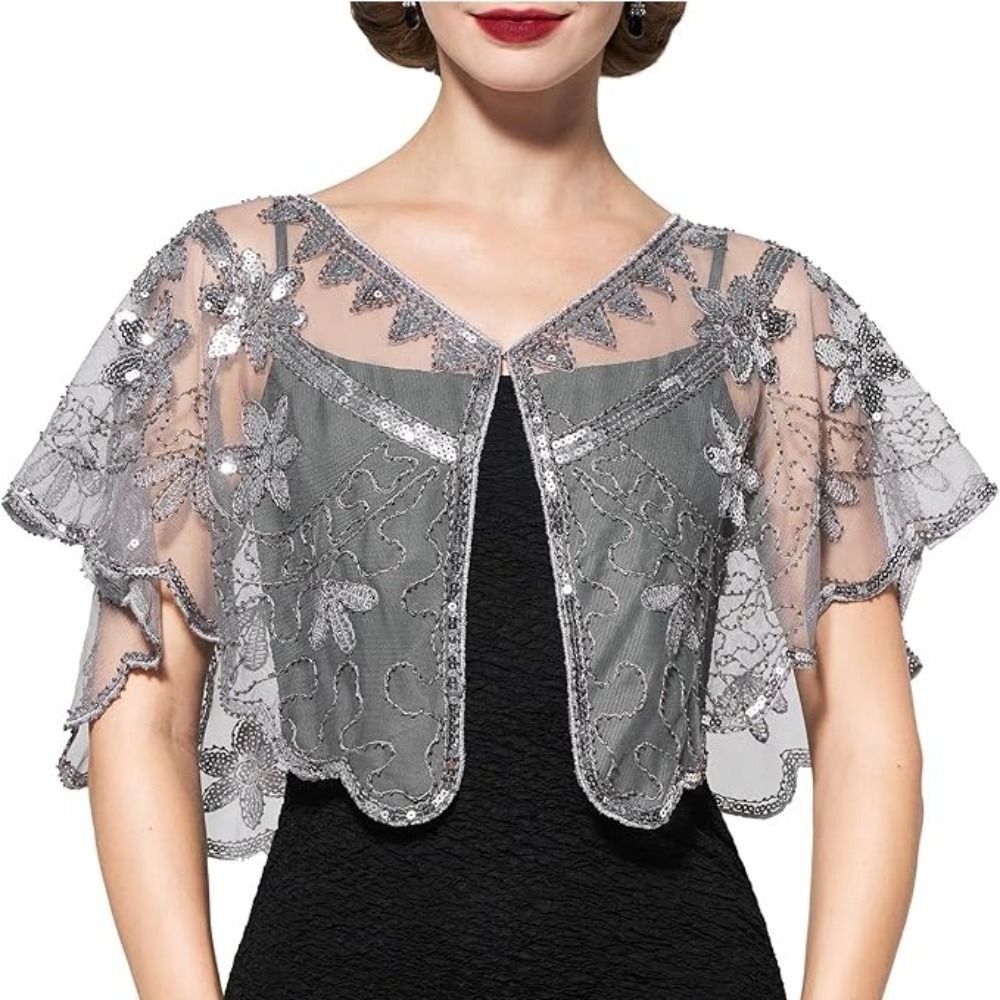 Poncho Retro com Lantejoulas,  - Embroidery Shawl avaliação e preço