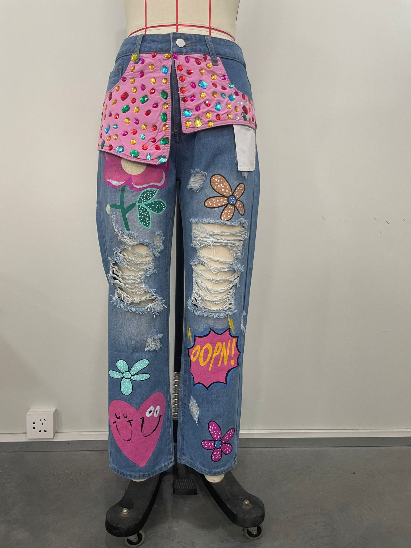 Mulheres chiques primavera flo - Embroidery Jeans Sakura avaliação e preço