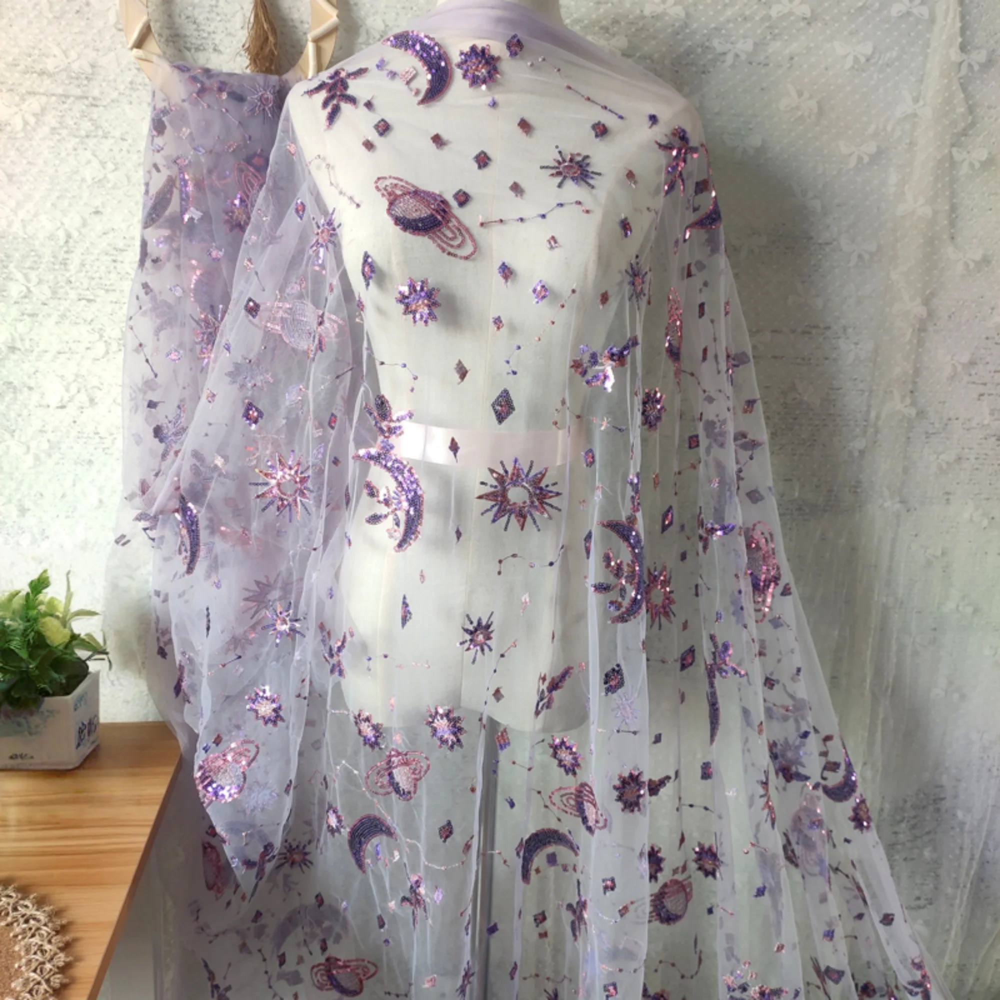 0.5 metros de largura roxa 55. - Embroidery Net Dress avaliação e preço