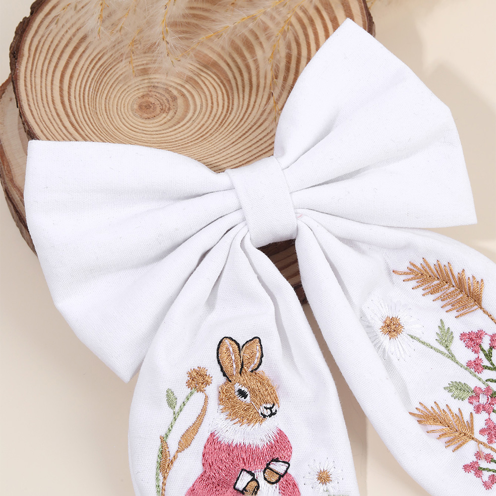 Coelho bordado arco grampo de  - Embroidery Rabbit avaliação e preço