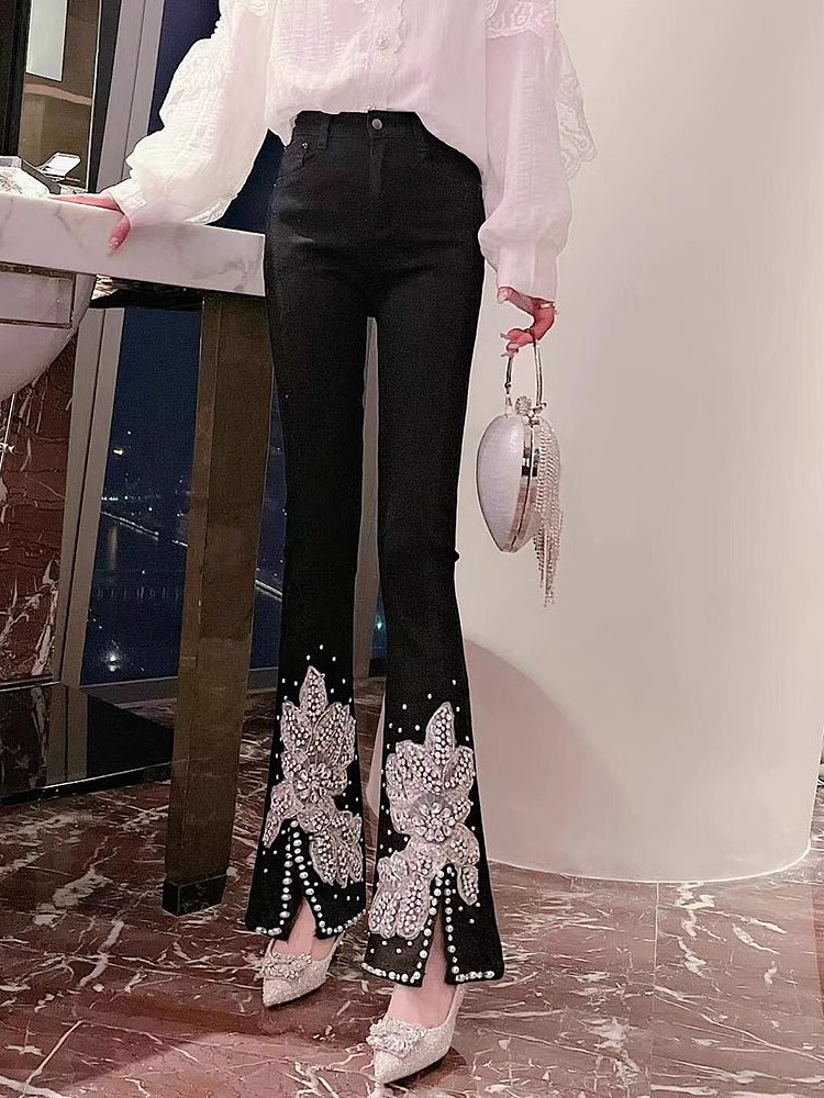 Mulheres cintura alta jeans fl - Embroidery Jeans Sakura avaliação e preço