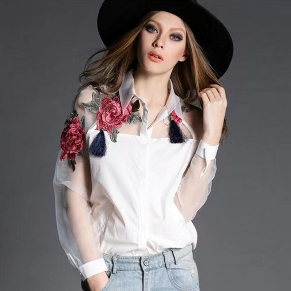 Moda feminina floral bordado c - Embroidery Underlay avaliação e preço