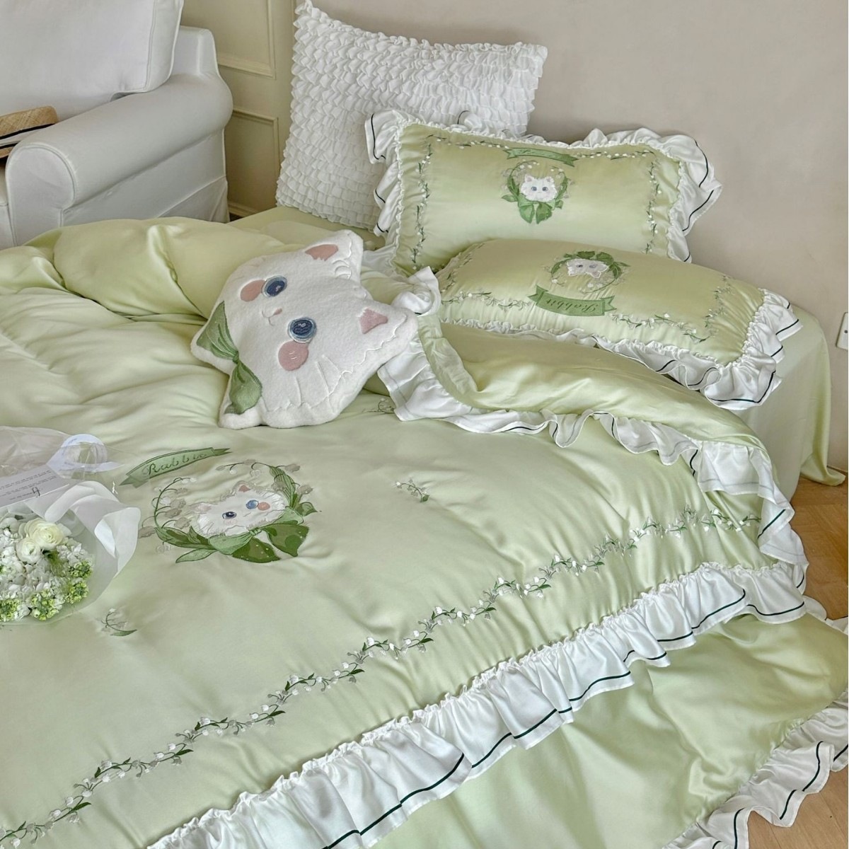 Conjunto de quatro peças em te - Embroidery Quilt Cover avaliação e preço