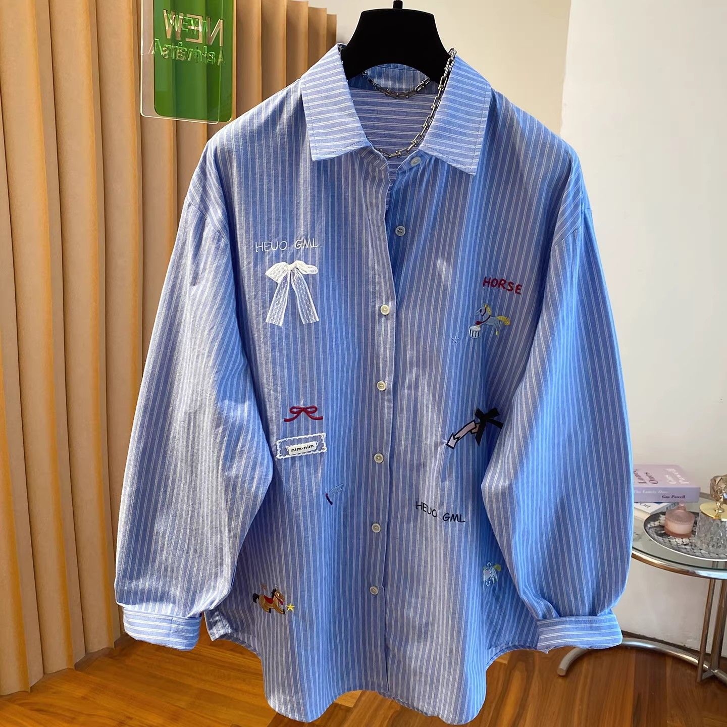 Camisa Feminina Coreana Azul B - Embroidery Jacket avaliação e preço